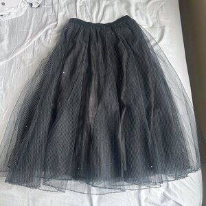 SDEER Black Pleated Midi Tulle Skirt | Shiny mesh skirt | One Size